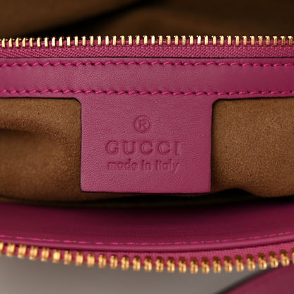 Gucci GG Supreme Monogram Moon Calfskin Small Zip Top Tote Beige Ebony Hibiscus Red New Rosette 6 of 14