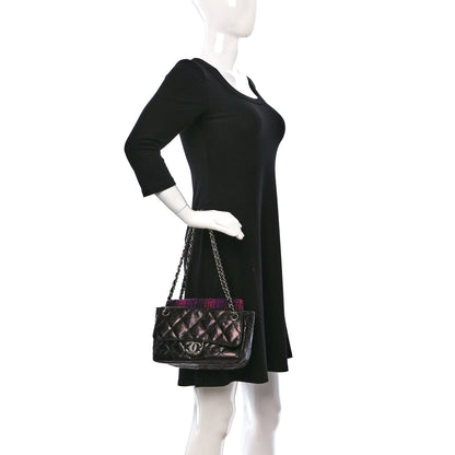 Chanel Glazed Calfskin Quilted Tweed Portobello Flap Black Pink 2 of 9