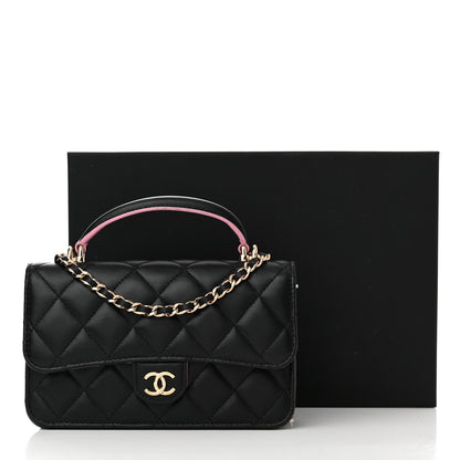 Chanel Lambskin Quilted Flap Phone Holder With Chain Black Lilac 15 of 15