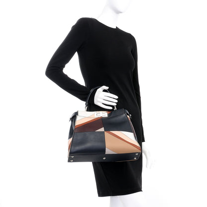 Fendi Vitello Seta Patchwork Medium Peekaboo Iconic Satchel Night Blue Multicolor 3 of 11