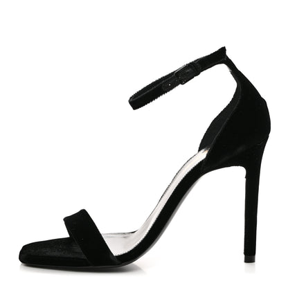 Saint Laurent Velvet Amber 105 Ankle Strap Sandals 38.5 Black 1 of 9