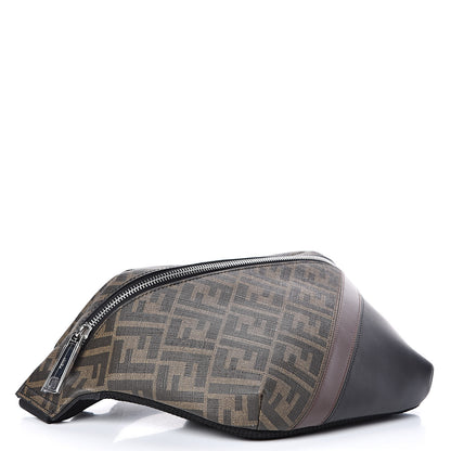 Fendi Glazed Fabric Vitello Liberty FF 1974 Diagonal Belt Bag Tobacco Moresco Black 4 of 11