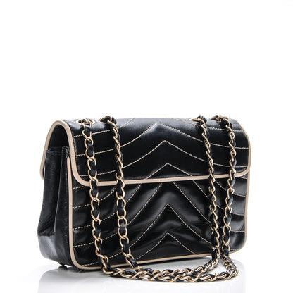 Chanel Lambskin Small Chevron Flap Black Beige 3 of 7