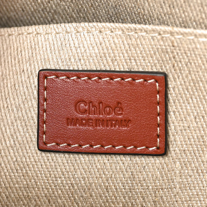 Chloe Linen Calfskin Large Woody Ribbon Tote White Brown 6 of 9