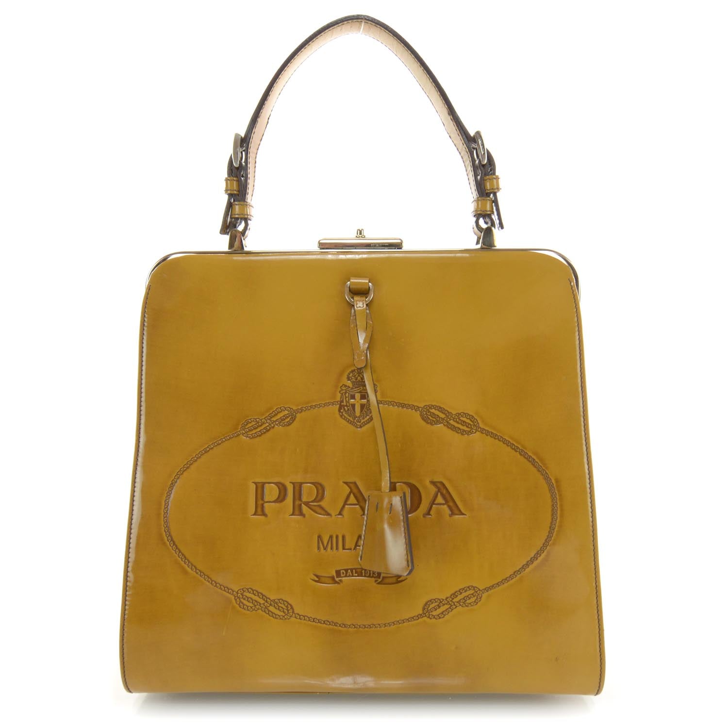 Prada Spazzolato Logo Print Framed Bag Ambra 1 of 9