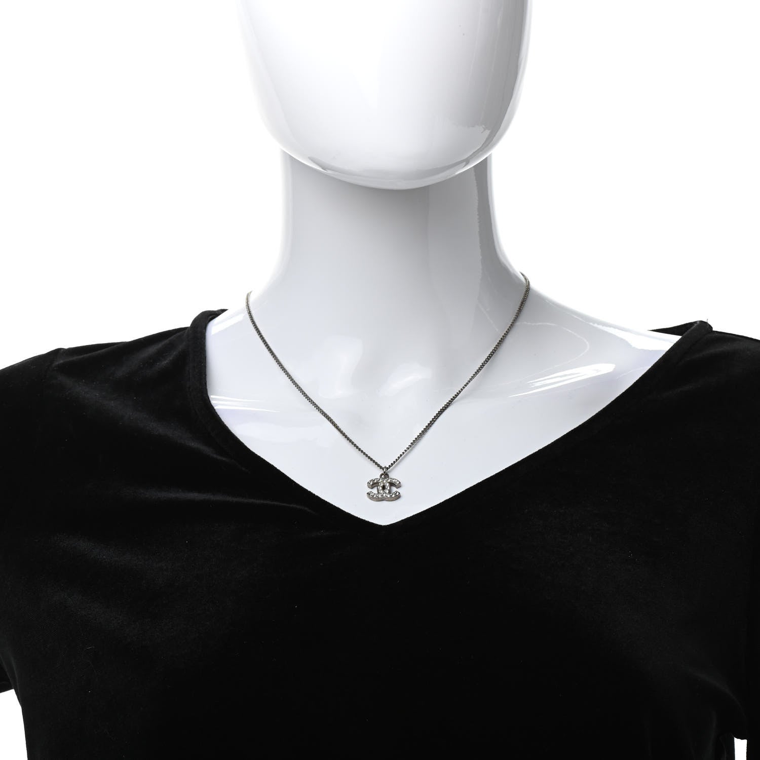 Chanel Crystal CC Necklace Silver 2 of 6