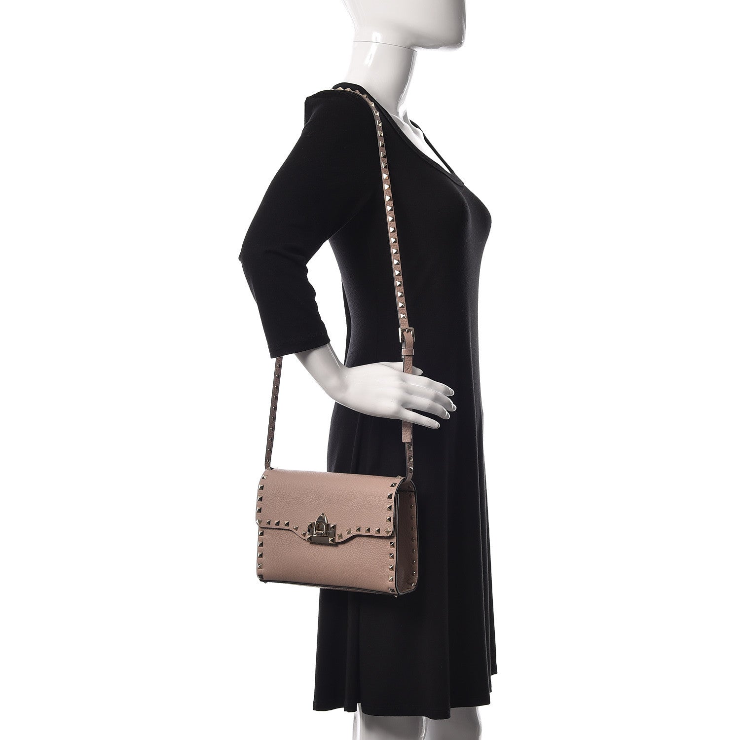 Valentino Garavani Pebbled Calfskin Medium Rockstud Flip Lock Crossbody Bag Poudre 2 of 9