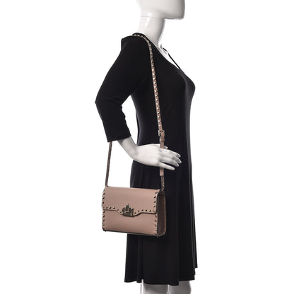 Valentino Garavani Pebbled Calfskin Medium Rockstud Flip Lock Crossbody Bag Poudre 2 of 9