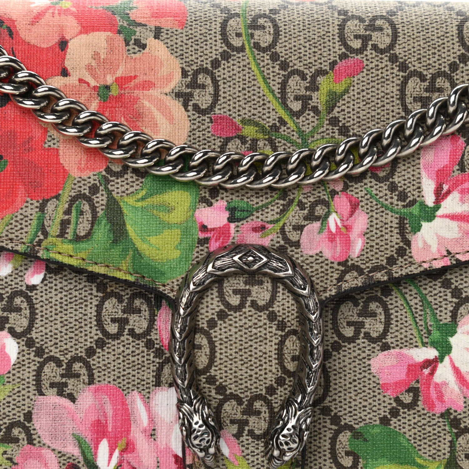 Gucci GG Supreme Monogram Blooms Mini Dionysus Chain Wallet Beige Multicolor Dry Rose 8 of 12