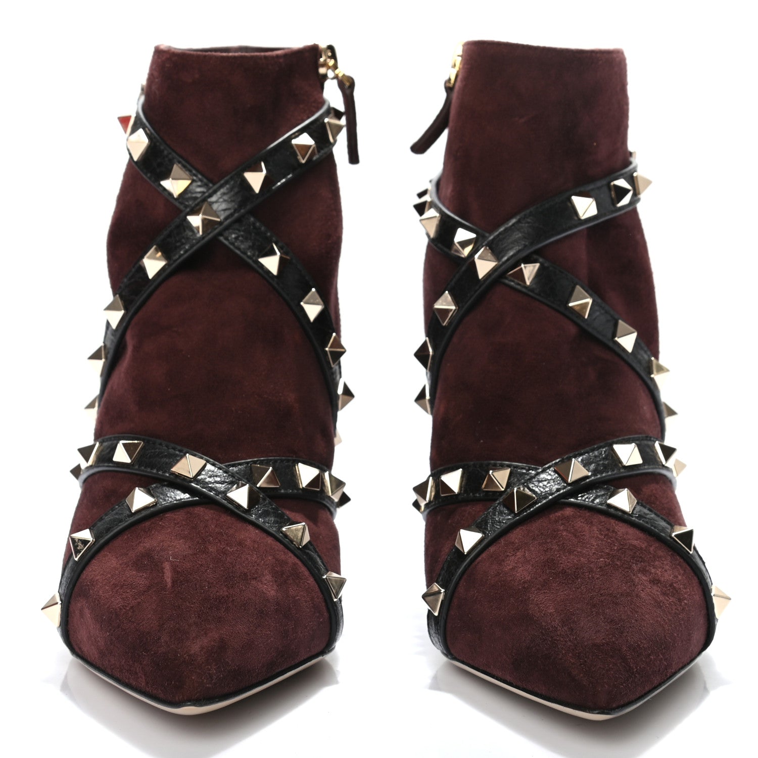 Valentino Garavani Suede Craquele Nappa Rockstud High Heel Ankle Boots 38.5 Rubin 4 of 8