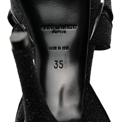 Saint Laurent Glitter Effect Calfskin Tribute 75 Platform Sandals 35 Black 8 of 10