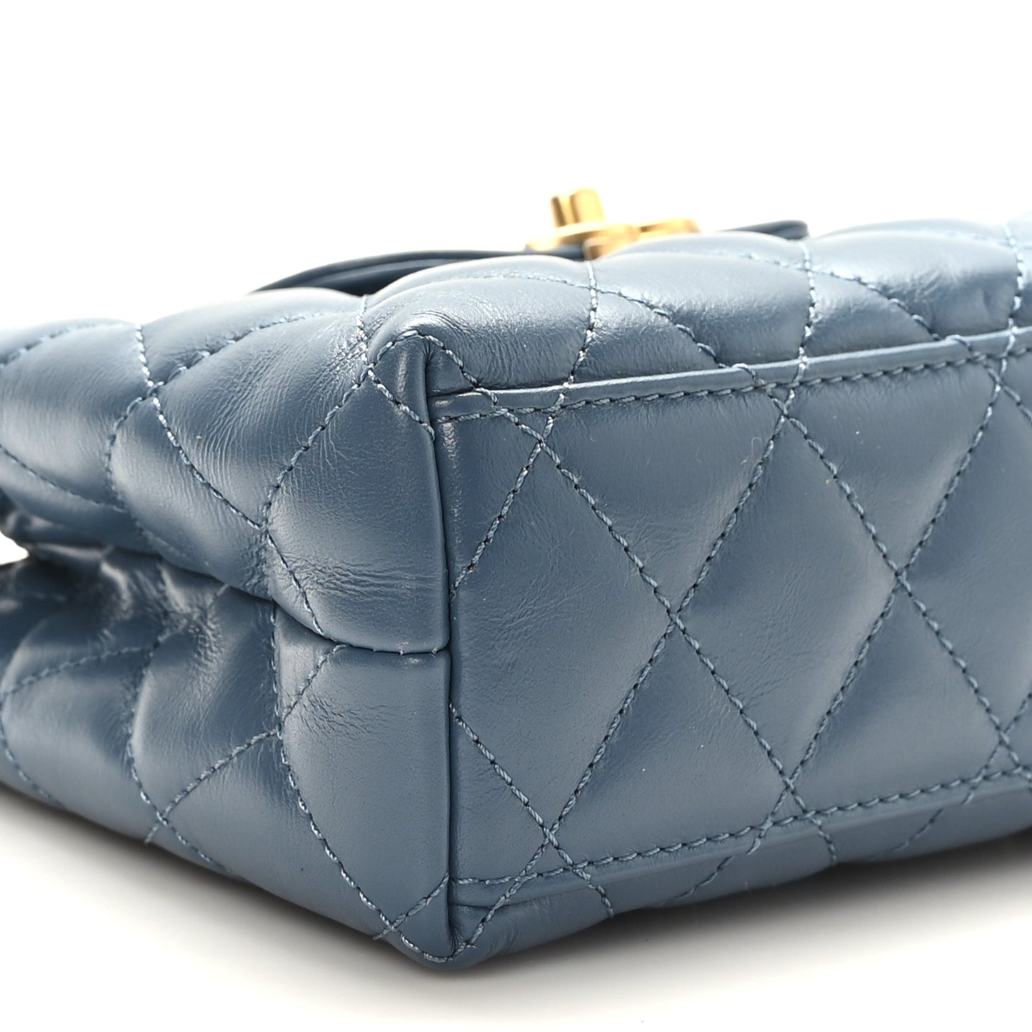 Shiny Aged Calfskin Quilted Nano Kelly Shopper Dark Blue