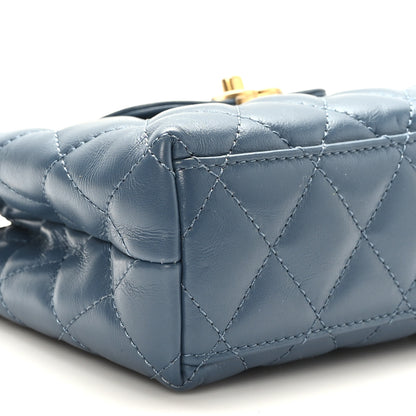 Chanel Shiny Aged Calfskin Quilted Nano Kelly Shopper Dark Blue 7 of 8
