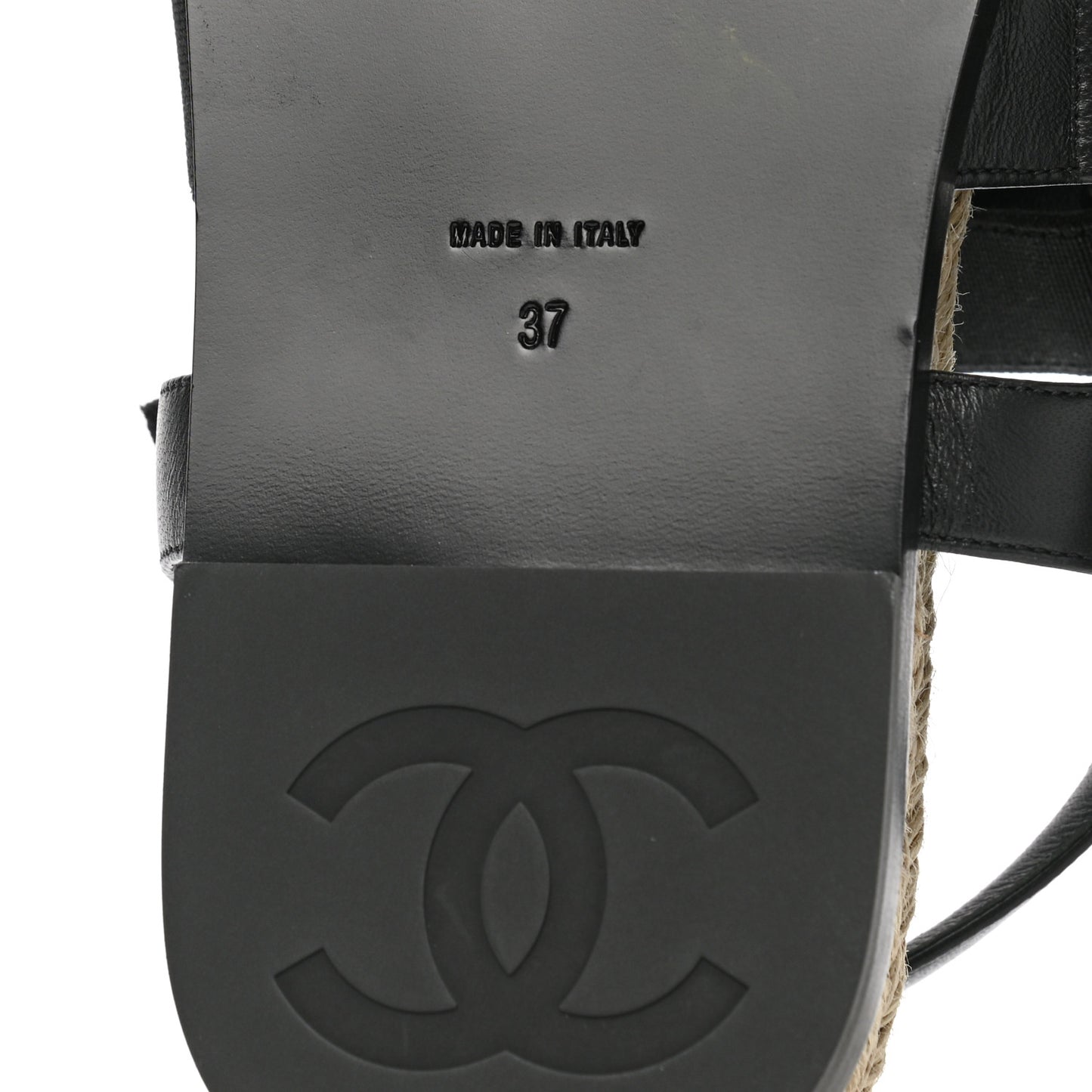 Stretch Fabric Lambskin CC Flat Sandals 37 Black