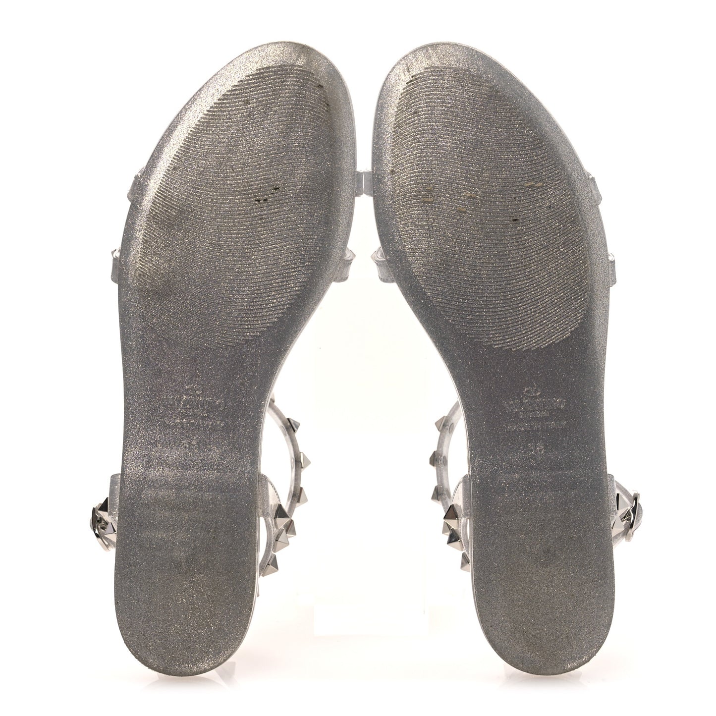PVC Jelly Glitter Rockstud Caged Sandals 38 SIlver
