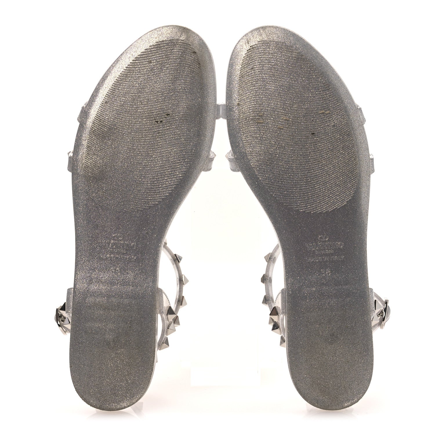 Valentino Garavani PVC Jelly Glitter Rockstud Caged Sandals 38 SIlver 7 of 12