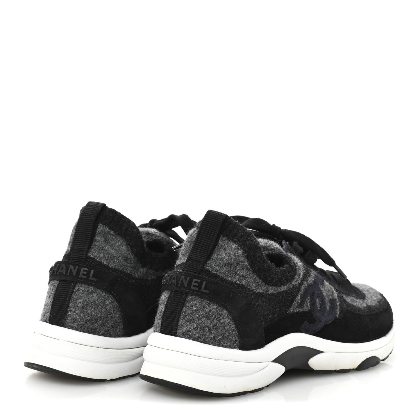 Knit Fabric Suede Calfskin Womens CC Sneakers 38 Grey Black