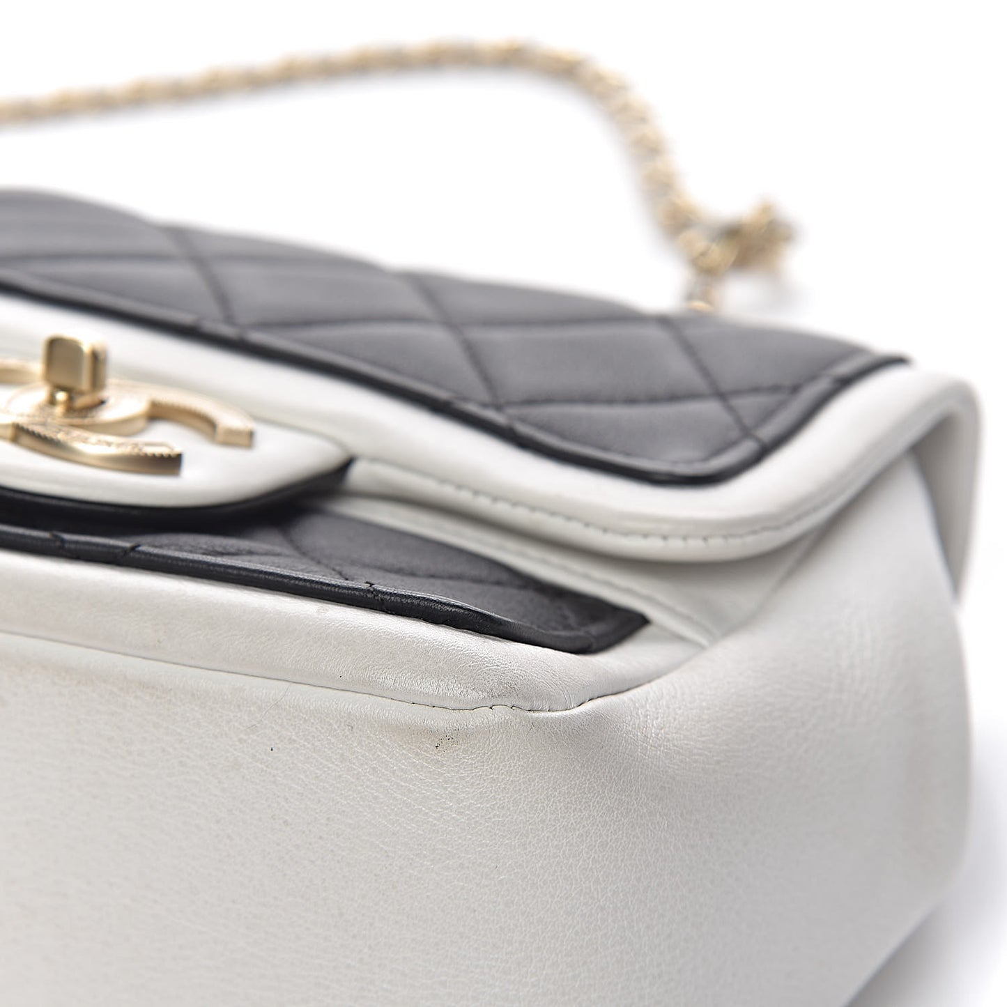 Lambskin Quilted Graphic Mini Flap Bag Black White
