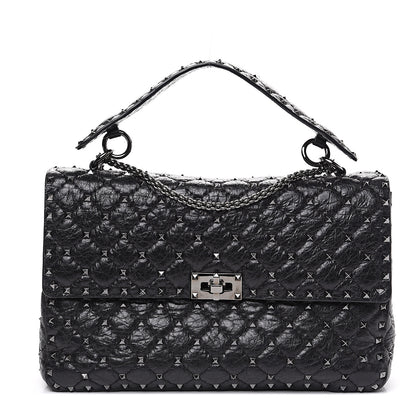 Valentino Garavani Craquele Nappa Large Rockstud Spike Shoulder Bag Black 1 of 10