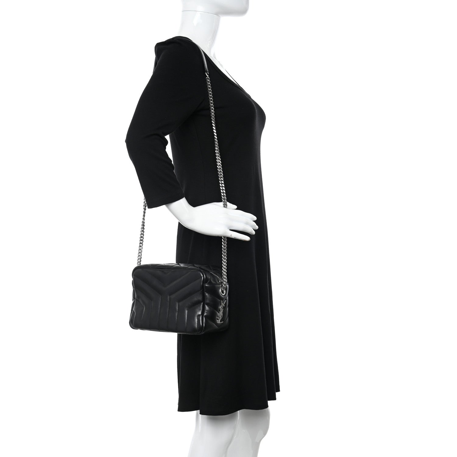 Saint Laurent Calfskin Y Quilted Monogram Small Loulou Bowling Bag Black 2 of 9
