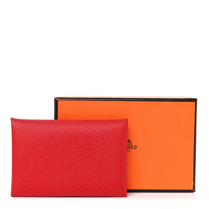 Hermes Epsom Calvi Card Case Rouge Casaque 8 of 9