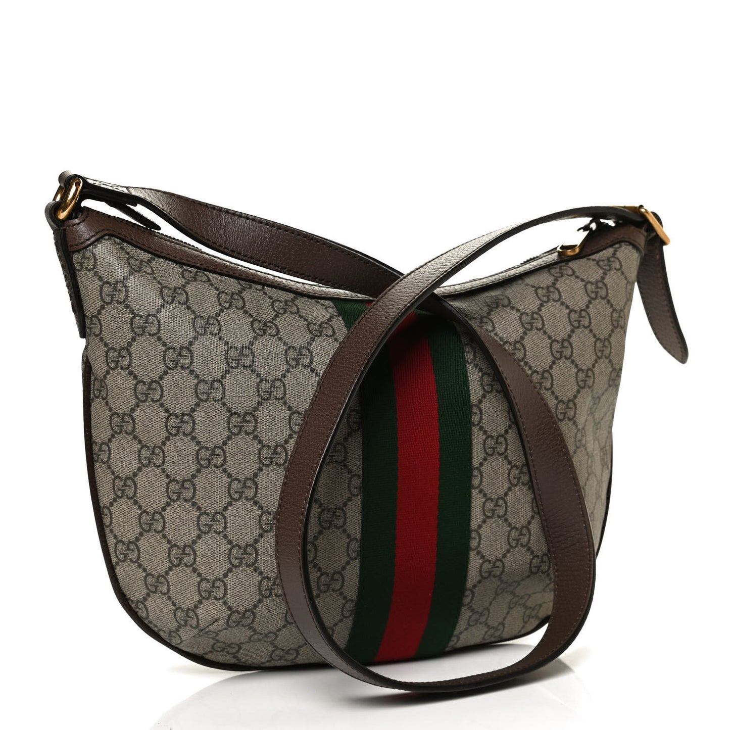 GG Supreme Monogram Web Small Ophidia Half Moon Hobo Brown