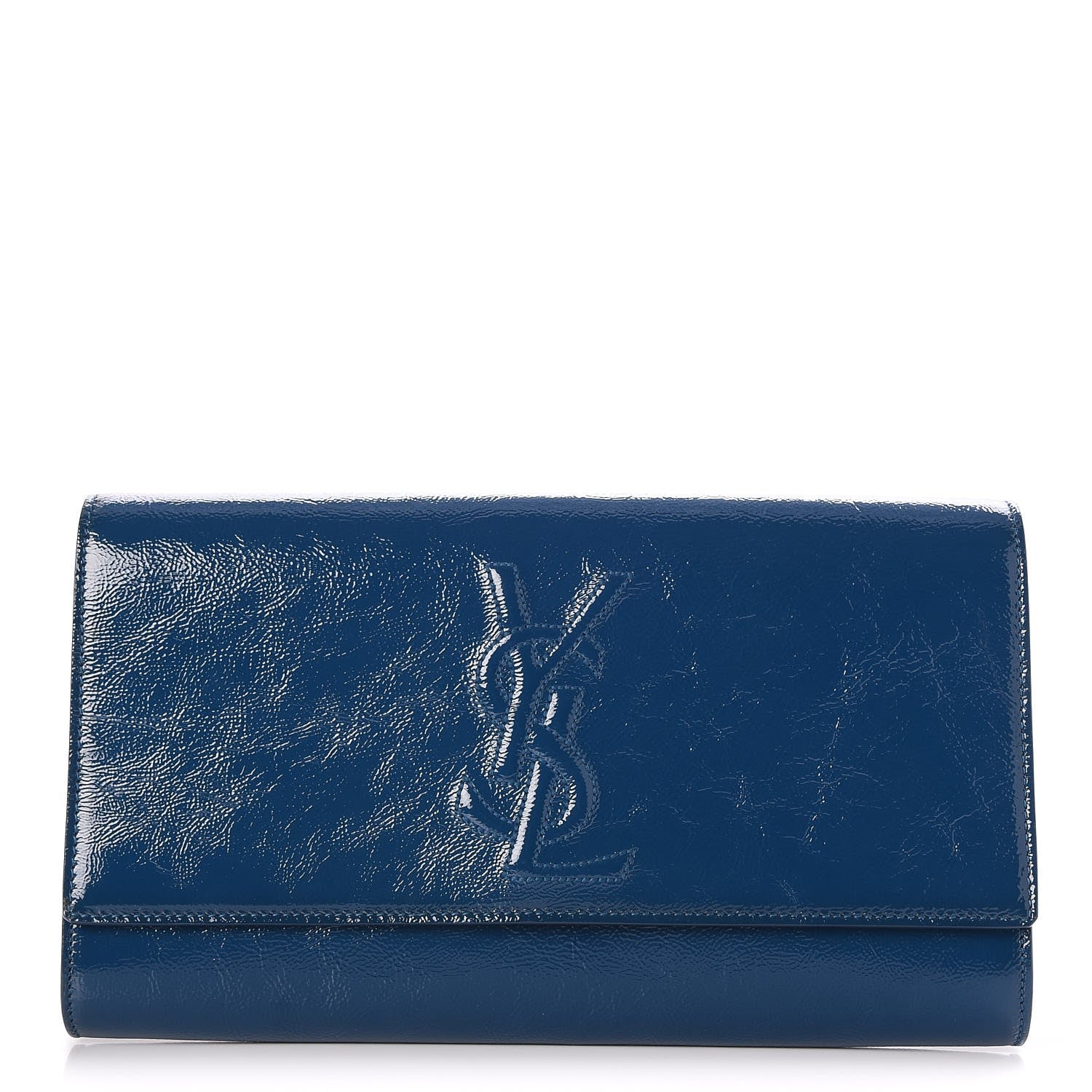 Saint Laurent Textured Patent Large Belle de Jour Clutch Blue 1 of 7