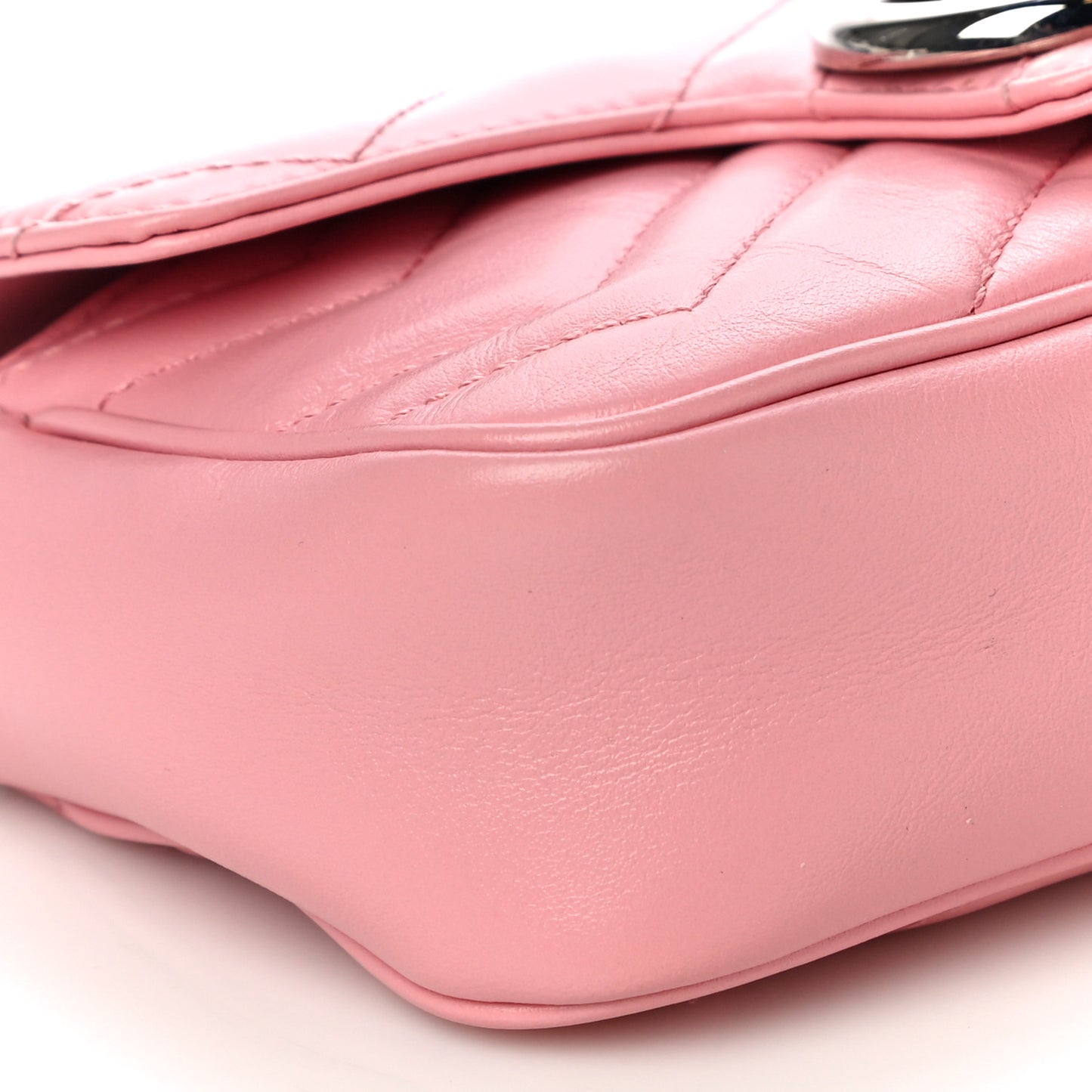 Calfskin Matelasse Super Mini GG Marmont Shoulder Bag Wild Rose