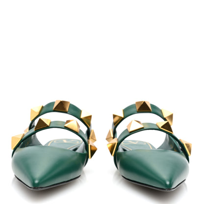 Valentino Garavani Calfskin Roman Stud Flat Mules 36.5 Jungle 2 of 8