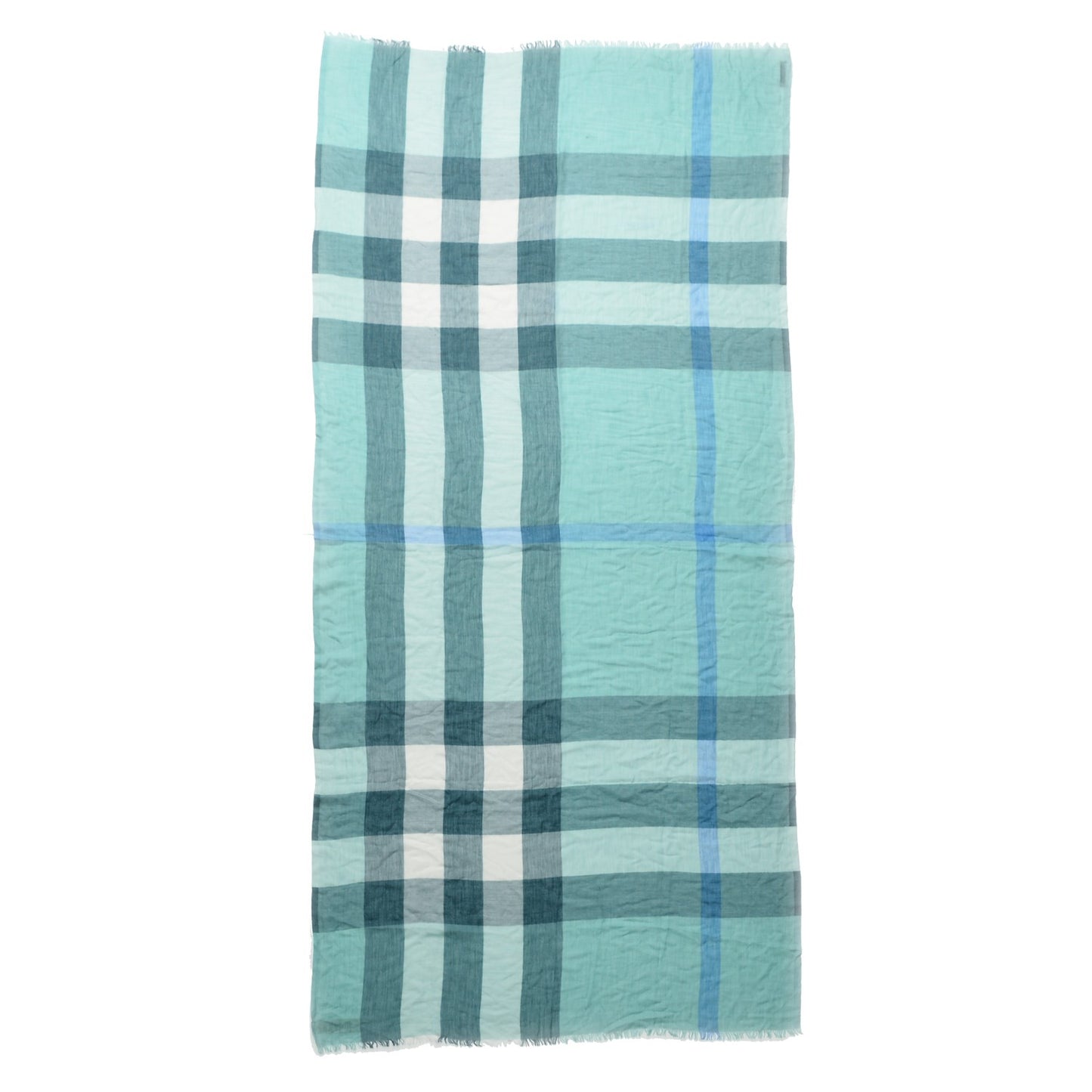 Modal Cashmere Silk House Check Lightweight Scarf Pale Peridot Blue