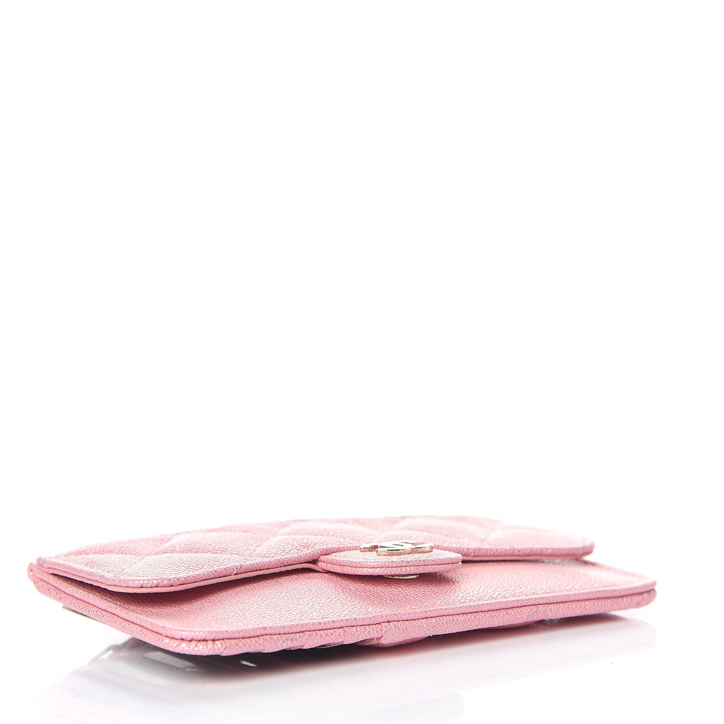 Iridescent Caviar Quilted Flap Zip Card Holder Pink