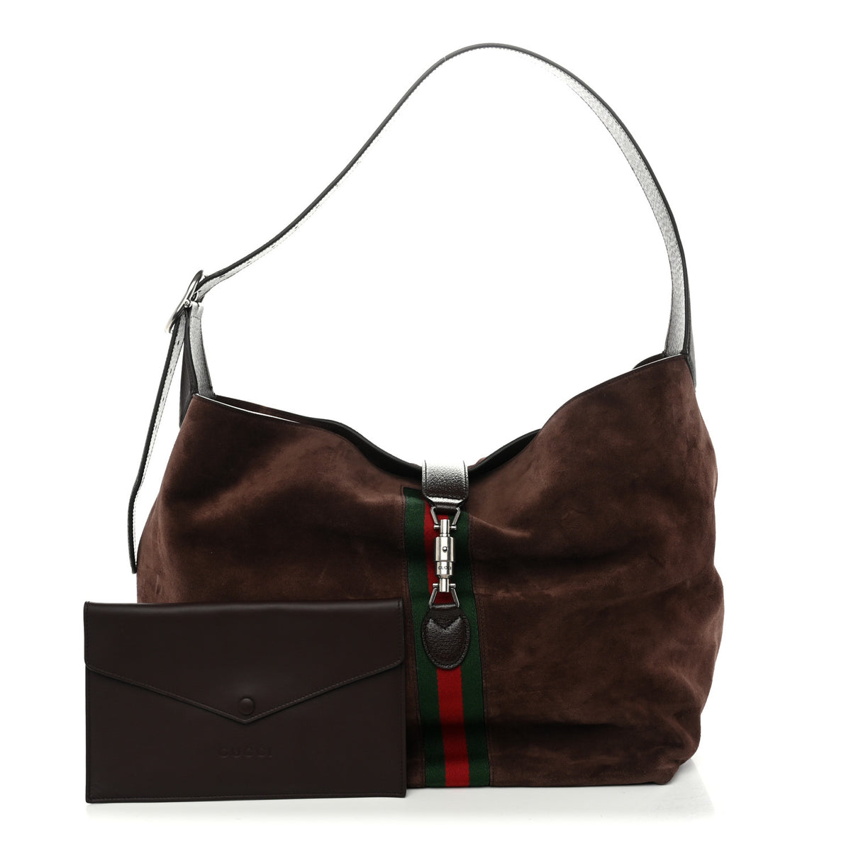 Gucci Suede Textured Dollar Calfskin Web Medium Jackie 1961 Crossbody Bag Brown 3 of 11
