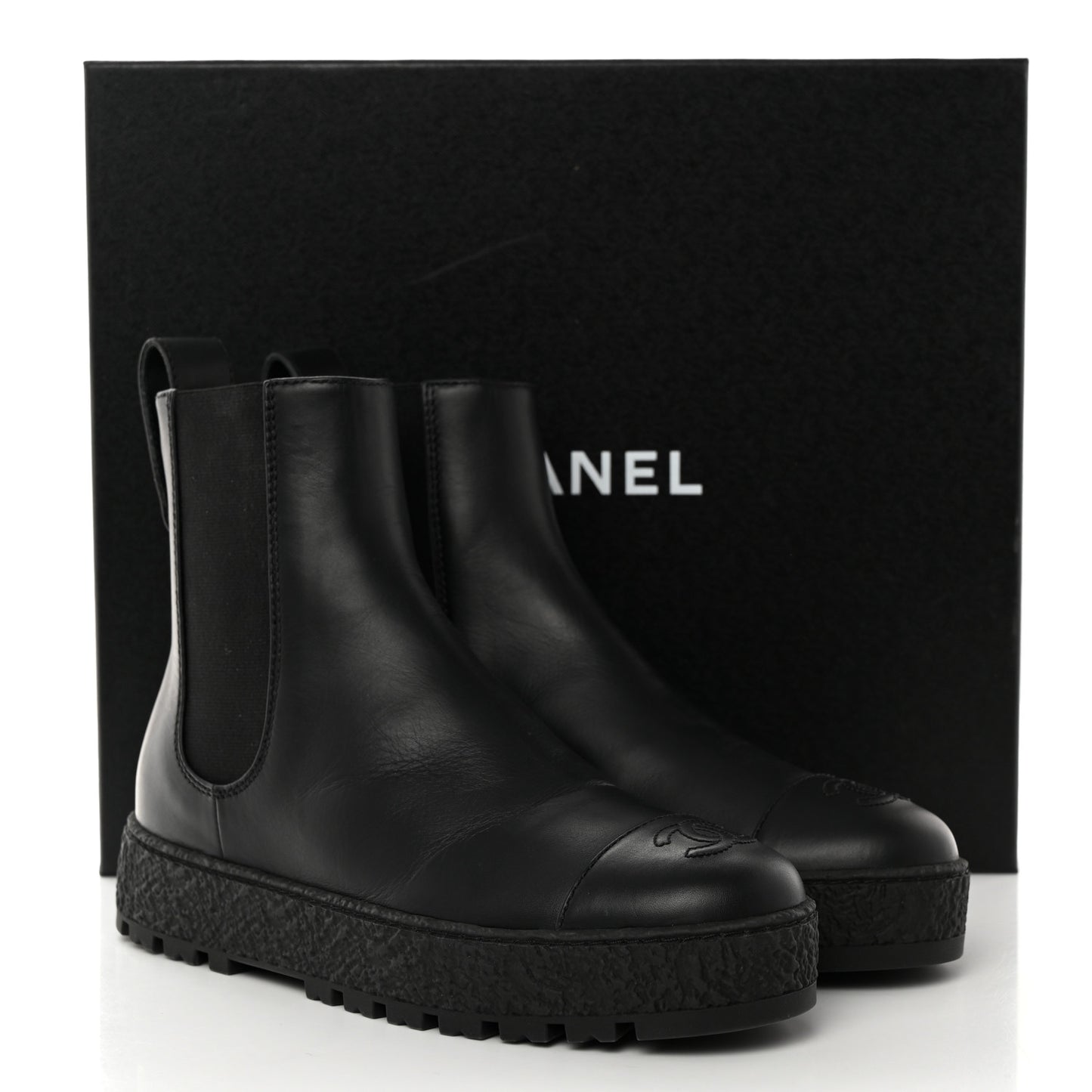 Calfskin Cap Toe CC Ankle Boots 37.5 Black