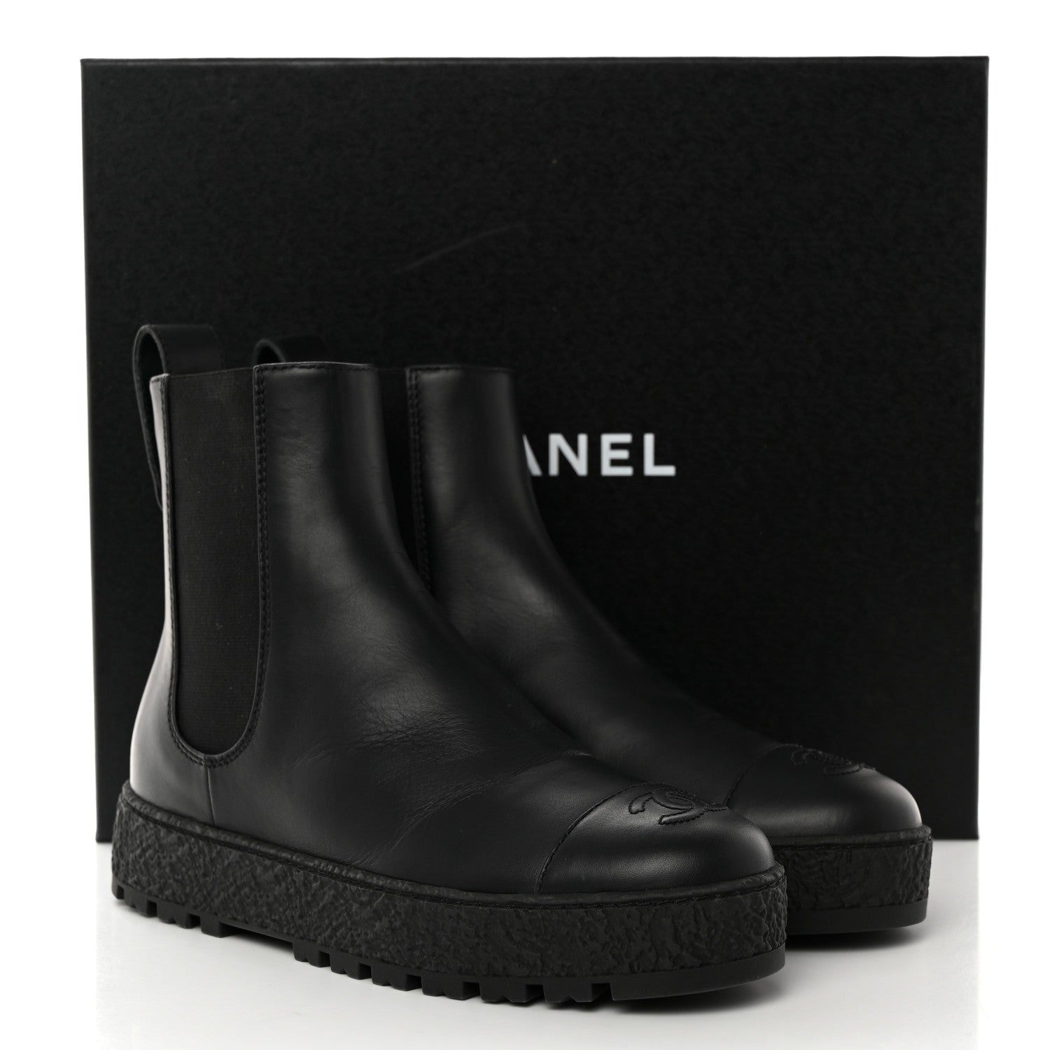 Chanel Calfskin Cap Toe CC Ankle Boots 37.5 Black 9 of 9