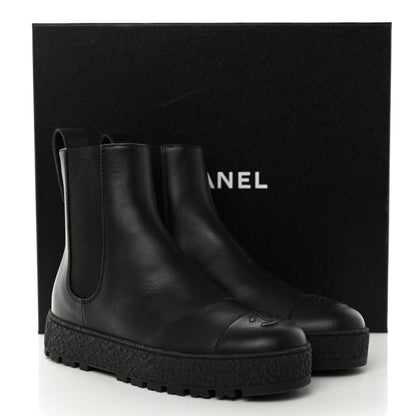 Chanel Calfskin Cap Toe CC Ankle Boots 37.5 Black 9 of 9
