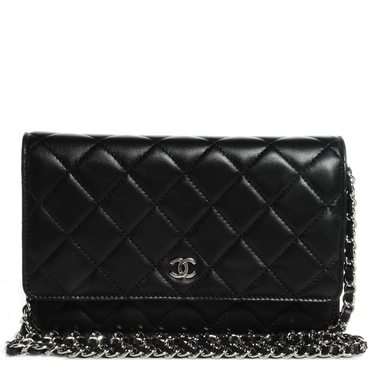 Lambskin Wallet on Chain WOC Black