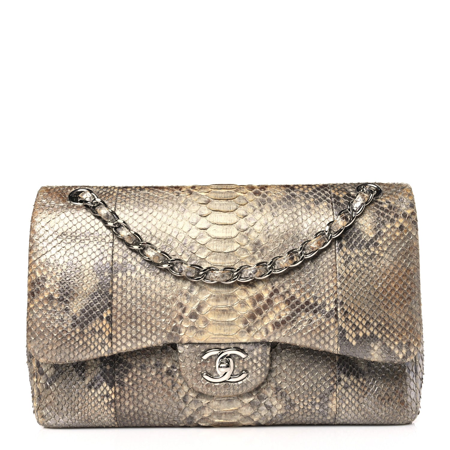 Chanel Snakeskin Jumbo Double Flap Light Beige Multicolor 1 of 10