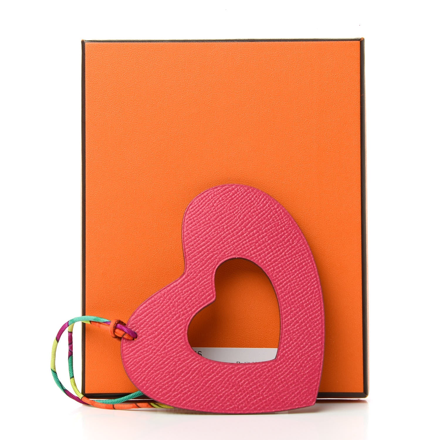 Hermes Togo Epsom Petit H Heart Bag Charm Orange Rose Extreme 4 of 4