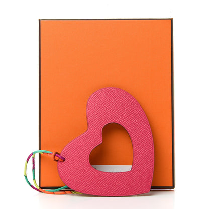 Hermes Togo Epsom Petit H Heart Bag Charm Orange Rose Extreme 4 of 4