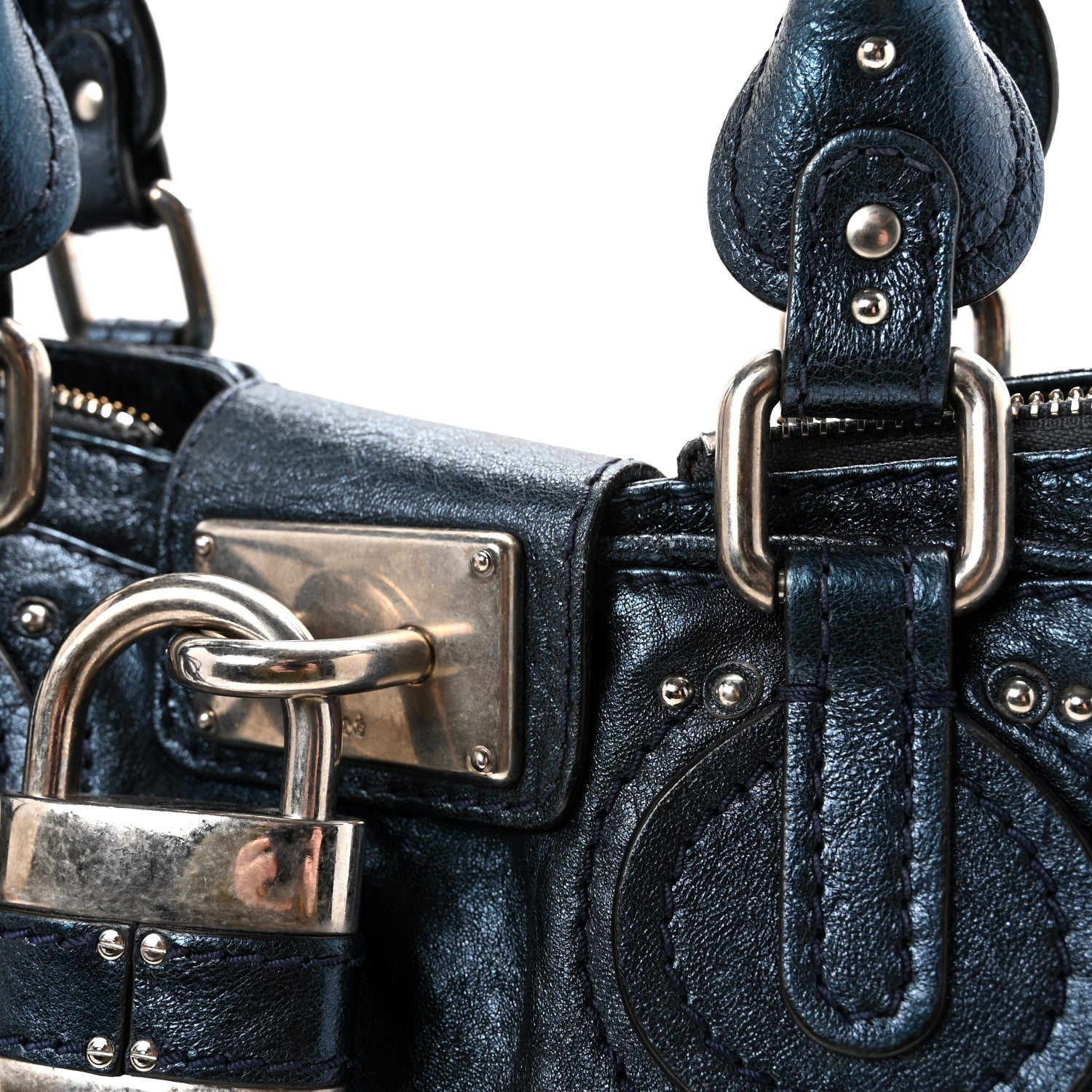 Chloe Metallic Calfskin Large Paddington Tote Blue 7 of 9
