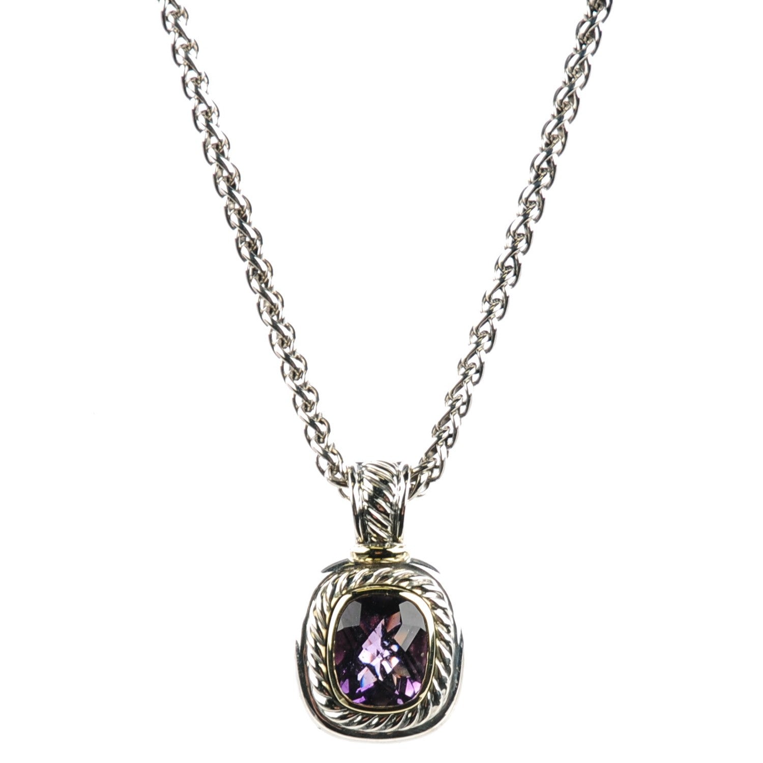 David Yurman Sterling Silver 14K Yellow Gold Amethyst 10mm Albion Necklace 1 of 5