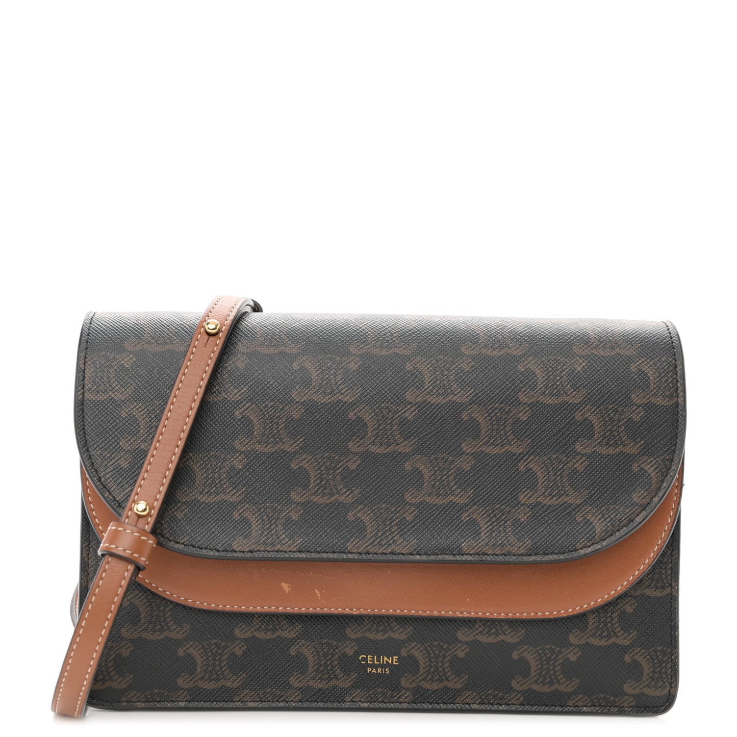 Triomphe Canvas Lambskin Wallet On Strap Tan