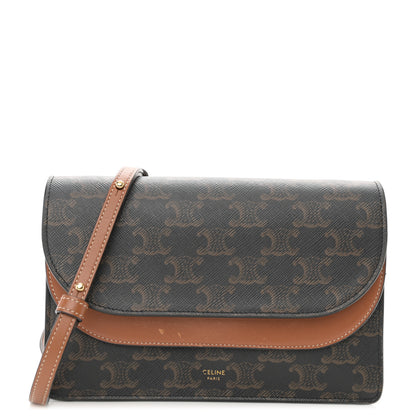 Celine Triomphe Canvas Lambskin Wallet On Strap Tan 1 of 13