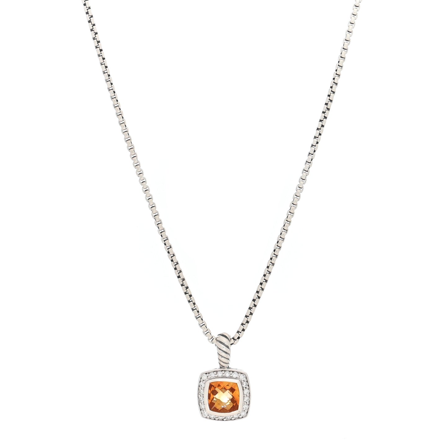 Sterling Silver Diamond Citrine 7mm Petite Albion Pendant Necklace