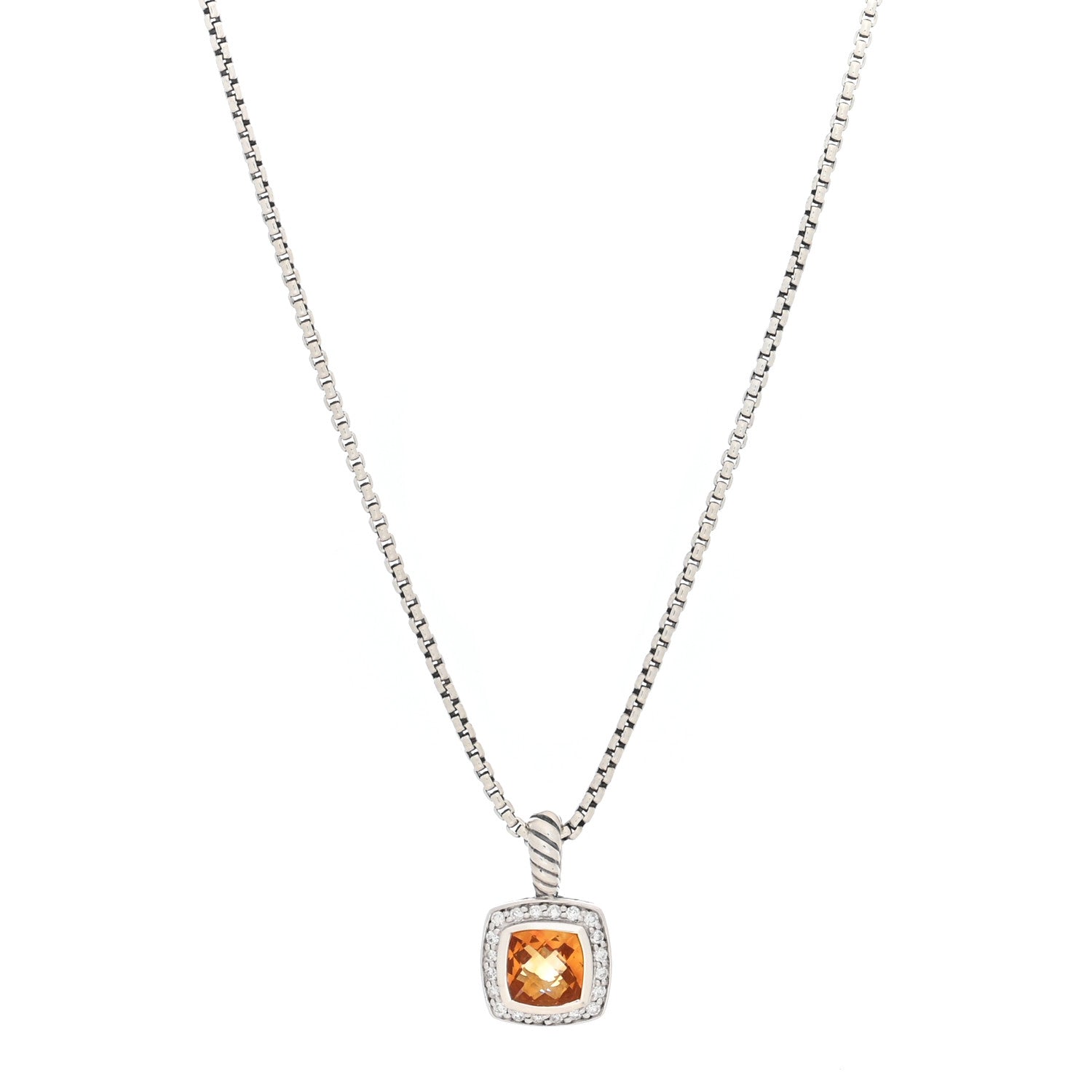 David Yurman Sterling Silver Diamond Citrine 7mm Petite Albion Pendant Necklace 1 of 4