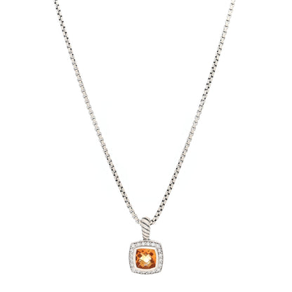David Yurman Sterling Silver Diamond Citrine 7mm Petite Albion Pendant Necklace 1 of 4