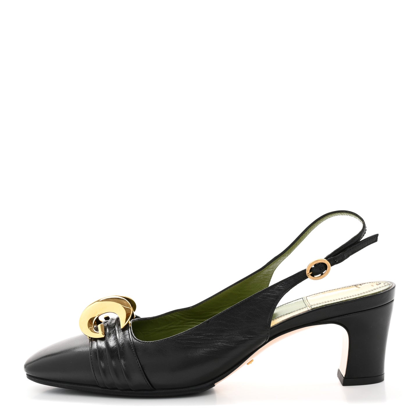 Malaga Kid Half Moon GG Square Toe Slingback Pumps 39.5 Black