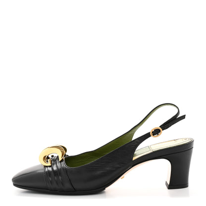 Gucci Malaga Kid Half Moon GG Square Toe Slingback Pumps 39.5 Black 1 of 12