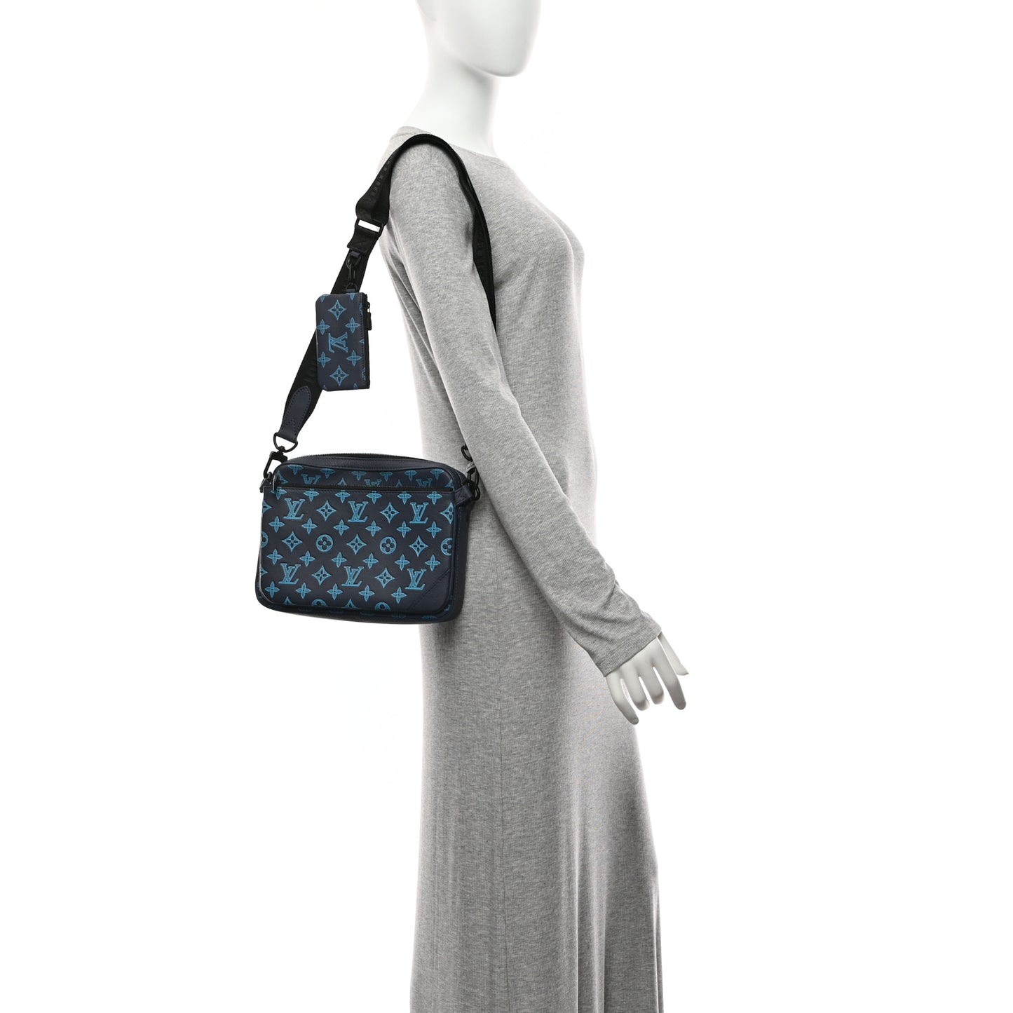 Calfskin Monogram Shadow Trio Messenger Navy River Blue