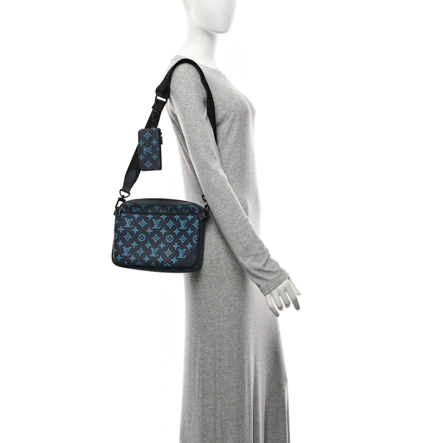 Louis Vuitton Calfskin Monogram Shadow Trio Messenger Navy River Blue 2 of 11